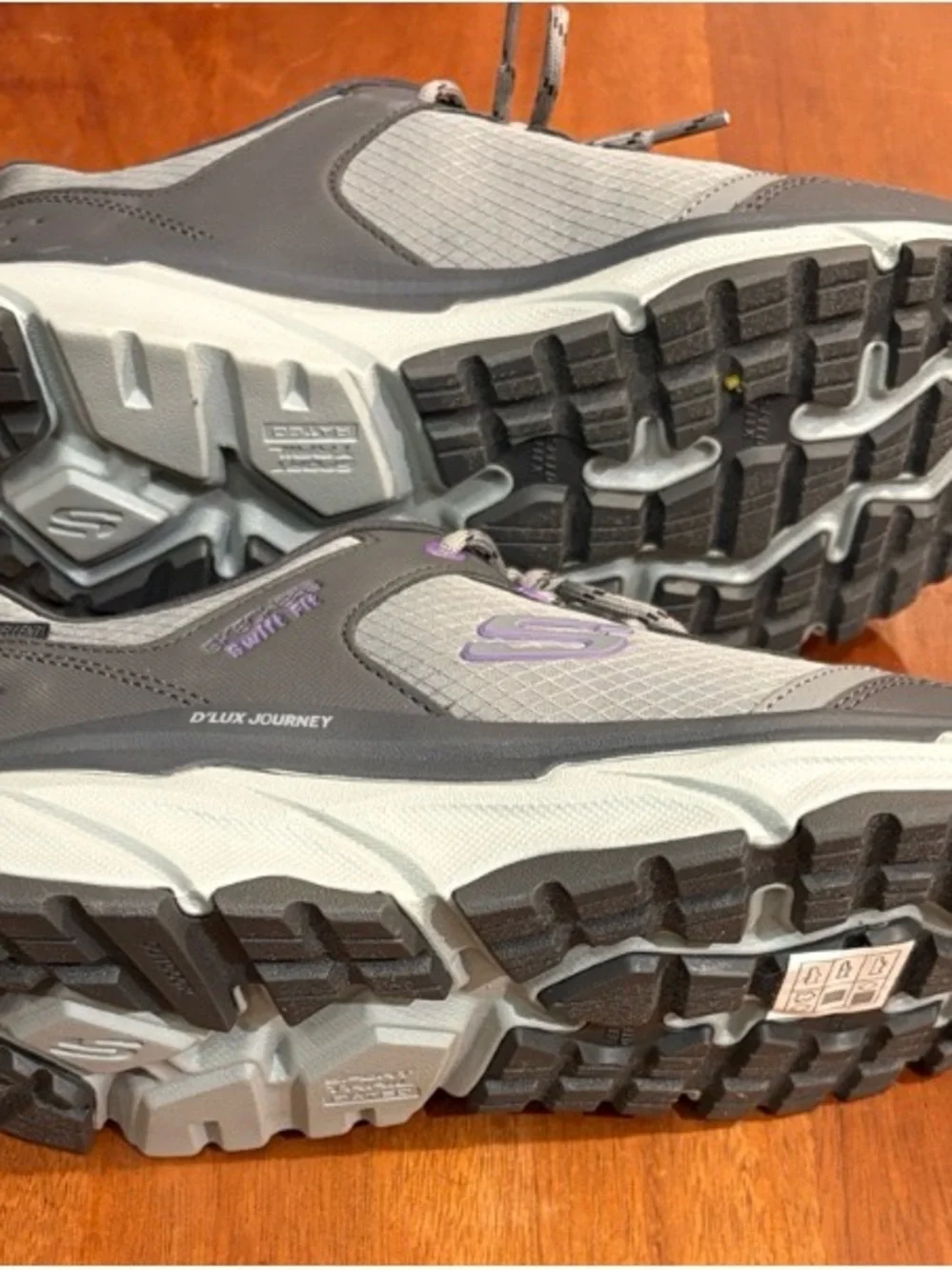 Skechers Swift Fit Women's Slip-On Walking Shoes - Gray with Purple Accents